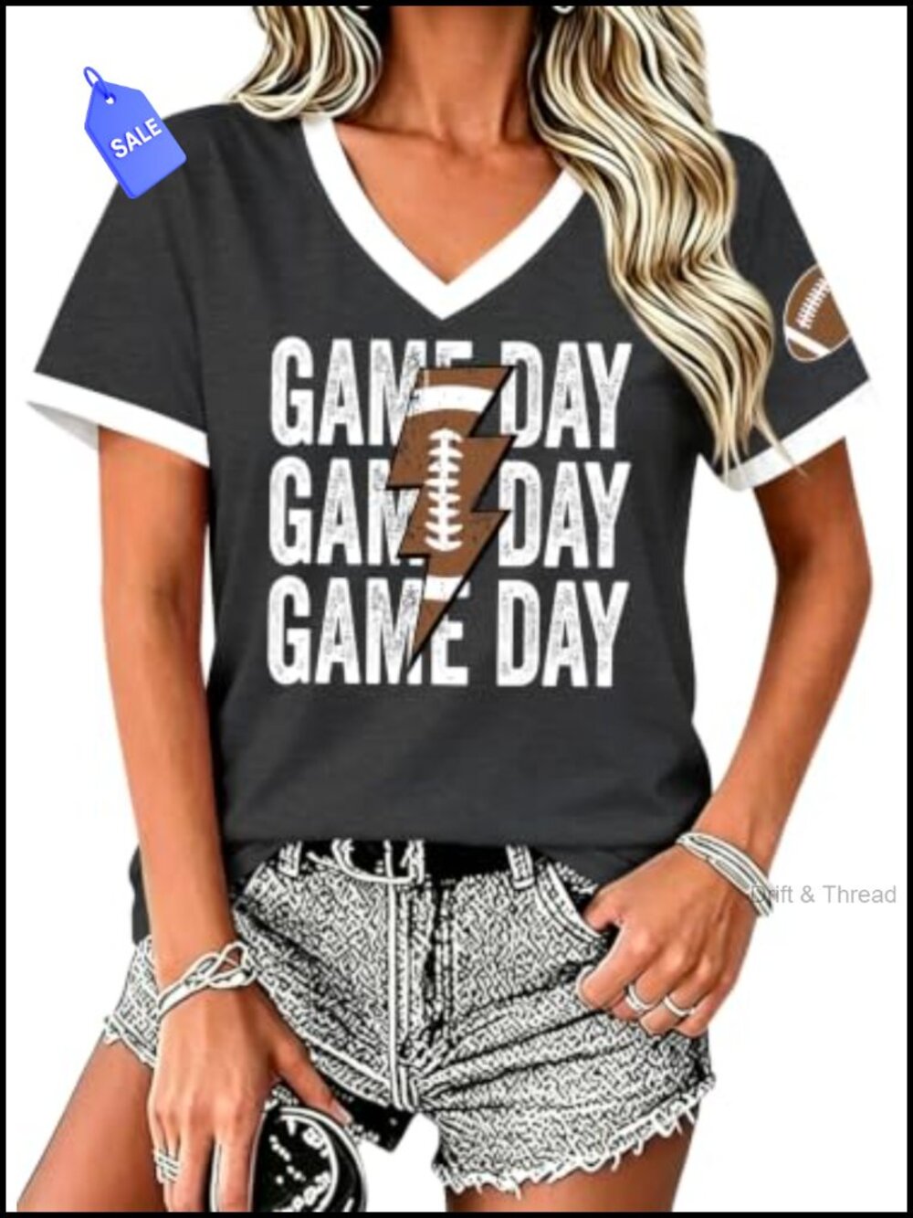 Football Shirts for Women Game Day V Neck Graphic Tee Short Sleeve